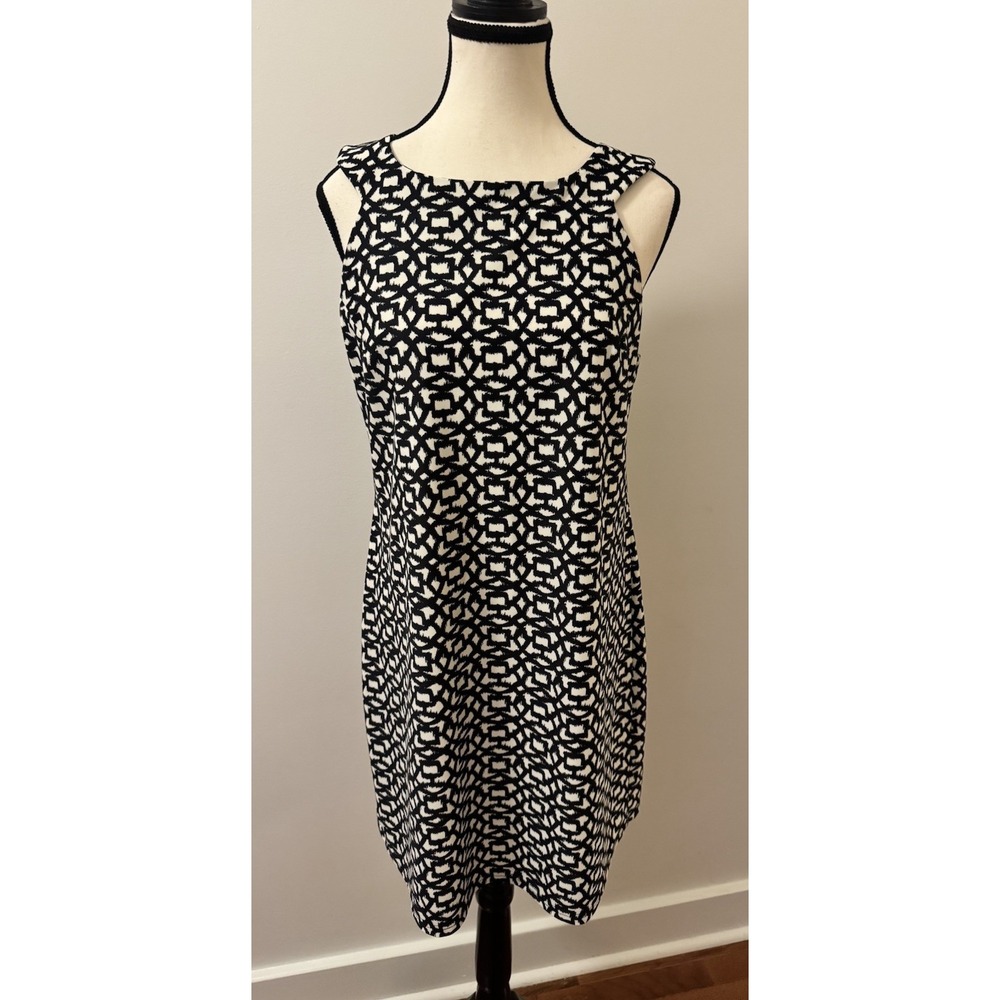Aryeh Black White Geometric Shift Dress Sleeveless Large Runs Small